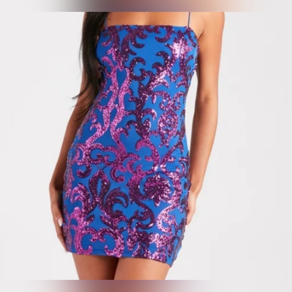 Blue & Purple Windsor Sequins Mini Dress